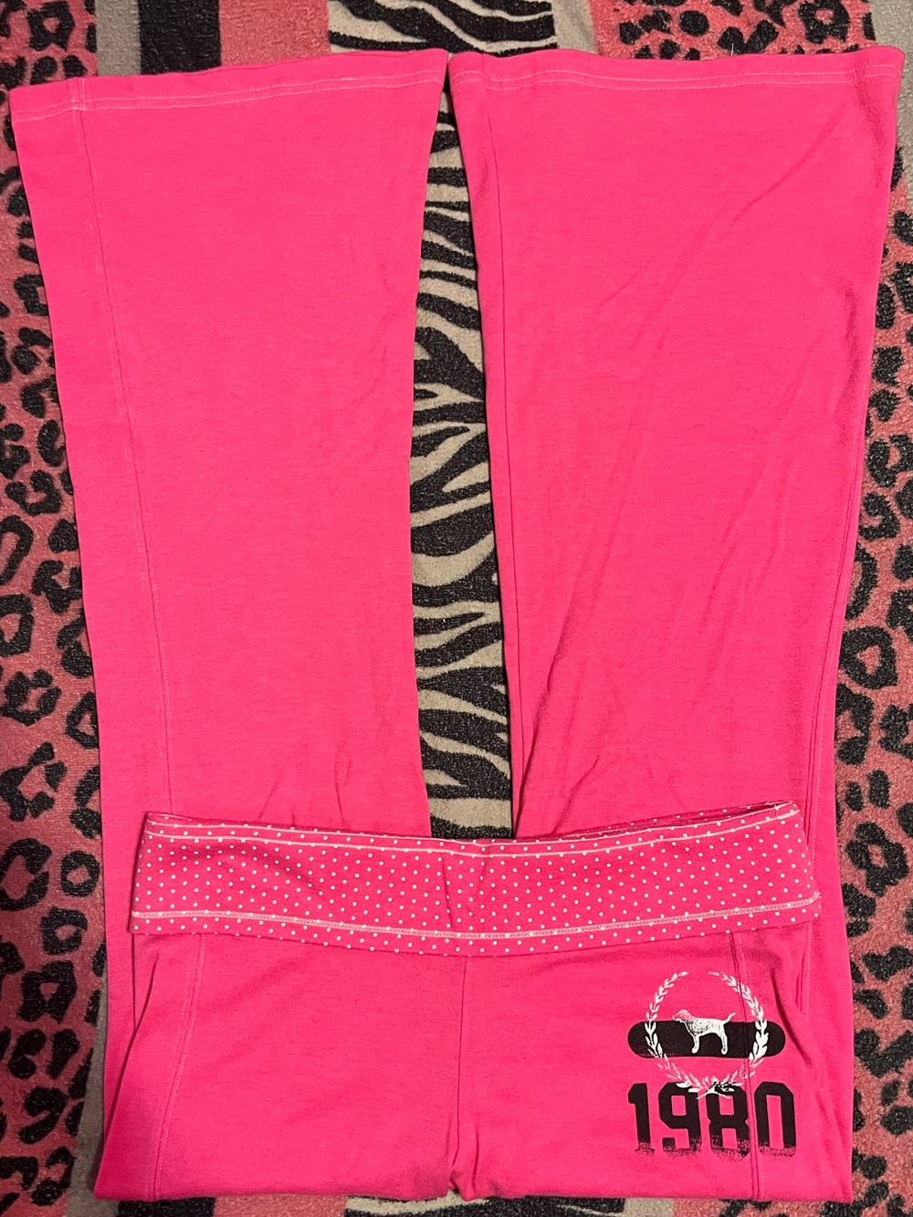 Vintage PINK Victoria's Secret hot pink polka dot foldover leggings